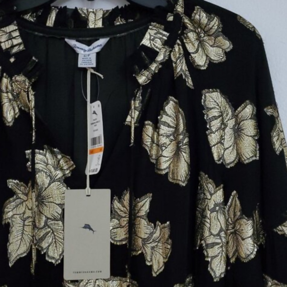 Tommy Bahama Shimmering Shores Jacquard Long Sleeve Tiered Dress - Picture 6 of 11